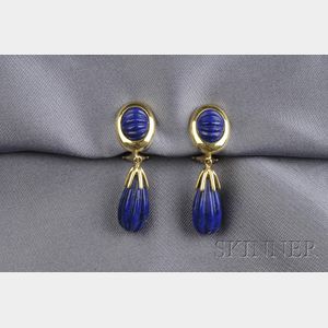 18kt Gold and Lapis Lazuli Earpendants, Cellino