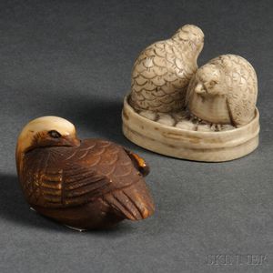 Two Ivory Netsuke of Birds