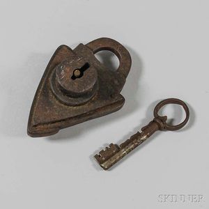 18th Century Iron Padlock and Key
