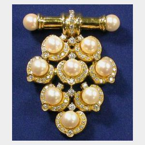 18kt Gold, Diamond, and Cultured Pearl Brooch