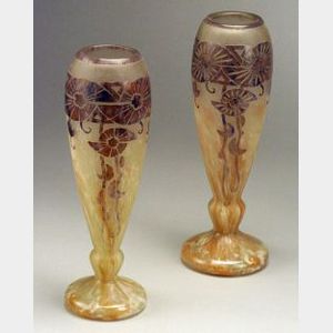 Pair of Charder Le Verre Francais Vases