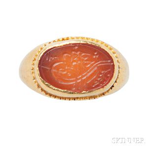 24kt Gold and Carnelian Intaglio Ring, Hilat