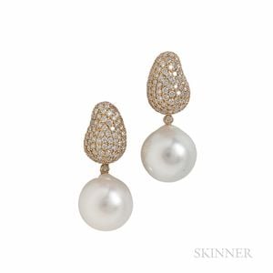 18kt Gold and South Sea Pearl Day/Night Earrings
