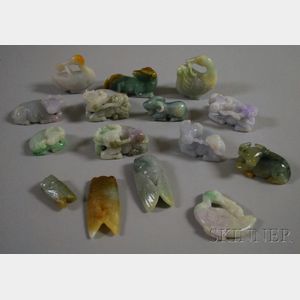 Fifteen Chinese Carved Jade Pendants and Figures
