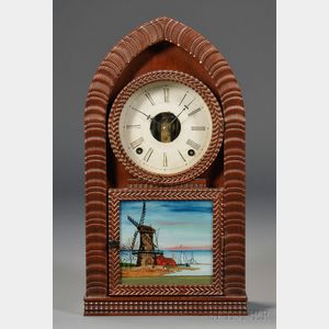 Mahogany Veneer Ripple-front Beehive Shelf Clock