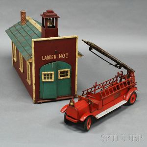Keystone Packard Aerial Ladder #79 Fire Engine and Firehouse