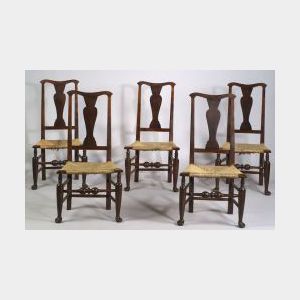Set of Five Queen Anne Maple Vase-back Side Chairs