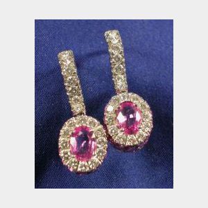 18kt White Gold, Pink Sapphire, and Diamond Earpendants