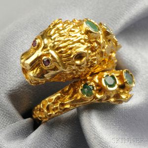 18kt Gold Gem-set Lion Ring