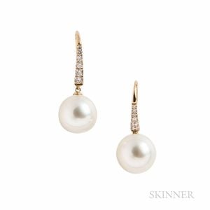 14kt Gold, South Sea Pearl, and Diamond Earrings