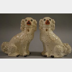 Pair of English Staffordshire Seated King Charles Spaniels