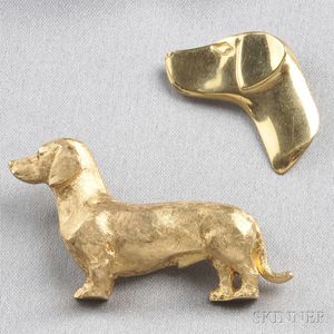 Two 14kt Gold Dog Brooches