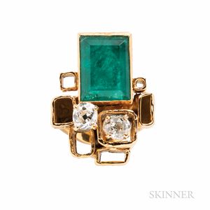 18kt Rose Gold, Emerald, and Diamond Ring