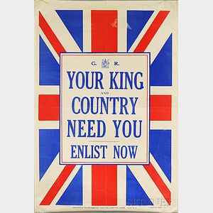 British Your King and Country Need You WWI Lithograph Poster