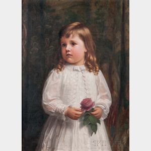 Carnig Eksergian (American, 1855-1931) Little Girl in White Holding a Rose