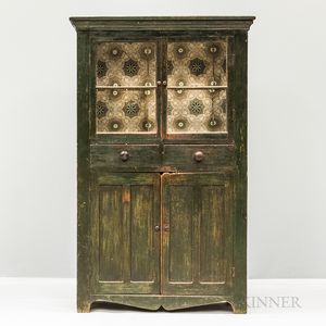 Country Glazed and Green-painted Pine Cupboard