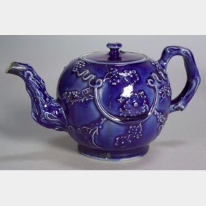 Staffordshire Littler's Blue Ground Salt Glaze Stoneware Teapot and Cover