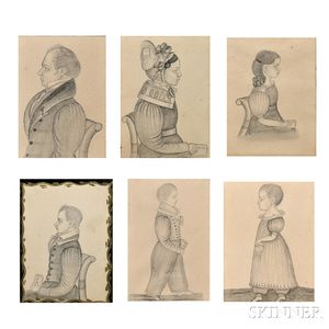 Six Miniature Profile Portraits of the Damon Family of Boston, Massachusetts