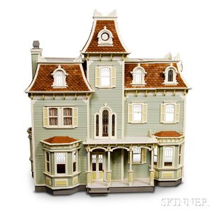 Large Victorian Painted Two-story Dollhouse. 