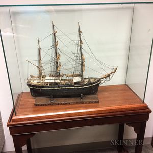 Cased, Carved, and Painted Ship Model of the American Whaler Wanderer on Stand