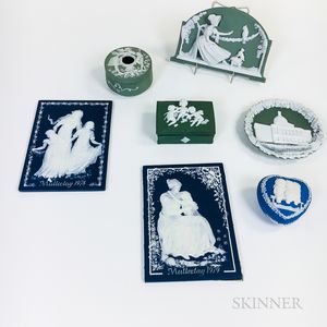 Seven German Ceramic Plaques and Boxes