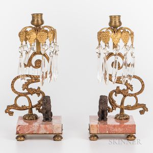 Pair of Gilt, Brass, and Marble Lustres