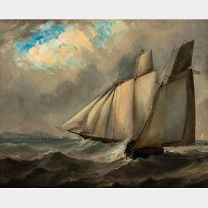 American School, 19th Century Two Vessels Sailing Before a Storm