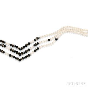 14kt Gold, Cultured Pearl, and Enamel Necklace, Mikimoto
