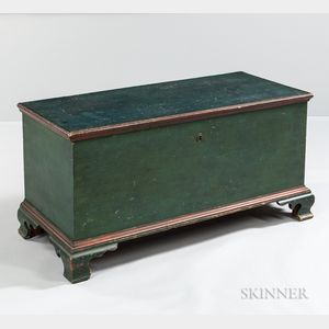 Blue/green- and Salmon-painted Walnut Blanket Chest
