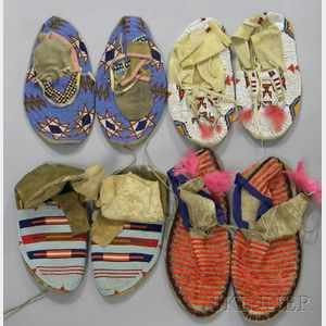 Four Pairs of Native American Plains Men's Moccasins