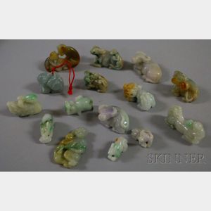 Fifteen Chinese Carved Jade Pendants and Figures