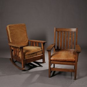 L. & J.G. Stickley Armchair and Oak Craft Rocker