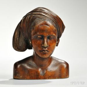 Carved Wood Bust of a Woman
