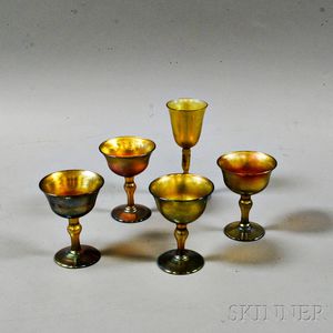 Five Tiffany Gold Favrile Glass Cordials