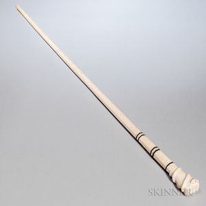 Carved Fist and Snake Whalebone and Whale Ivory Cane