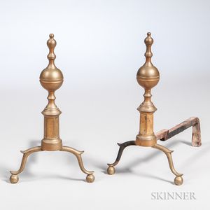 Brass and Iron Ball and Turret-top Andirons