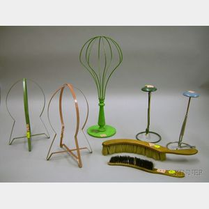 Five Metal Hat Stands and Two Hat Brushes