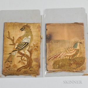 Two Early Silk Bird Embroideries