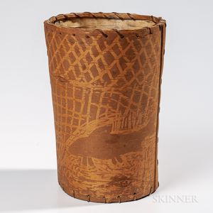 Large Northeast Birch Bark Pictorial Container