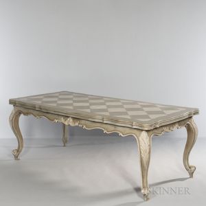 French Provincial-style Gray- and Creme-painted Double-top Extending Table