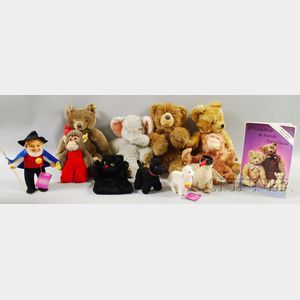 Eleven Steiff Mohair and Steiff-type Toys and a Collector Book