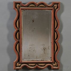 Painted Chip-carved Tramp Art Mirror