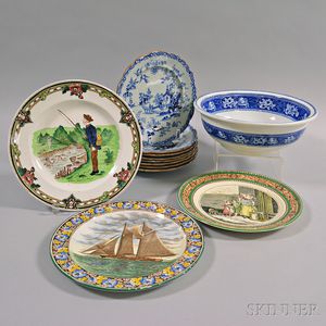 Set of Eight Ironstone Transfer-decorated Salad Plates and Four Other Items
