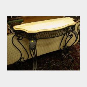 Marble-top Wrought Iron Console Table.