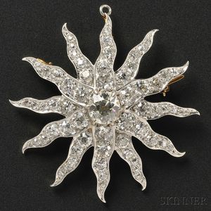 Edwardian Diamond Sunburst Pendant/Brooch