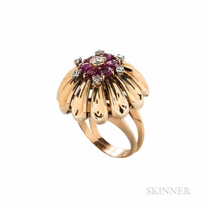 Ruby and Diamond Flower Ring