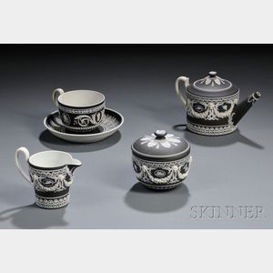 Four Wedgwood Black Jasper Dip Tea Ware Items