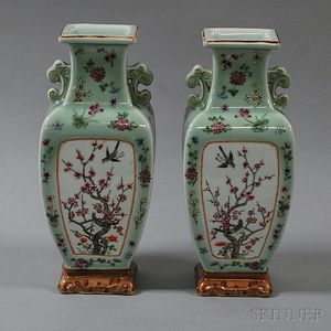 Pair of Famille Rose Porcelain Vases