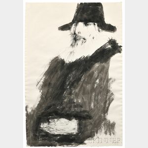 Leonard Baskin (American, 1922-2000) Two Portrait Drawings of Dutch Artists: Man with Hat