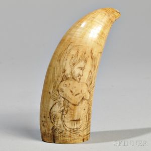 Small Scrimshaw-decorated Whale's Tooth Depicting Neptune